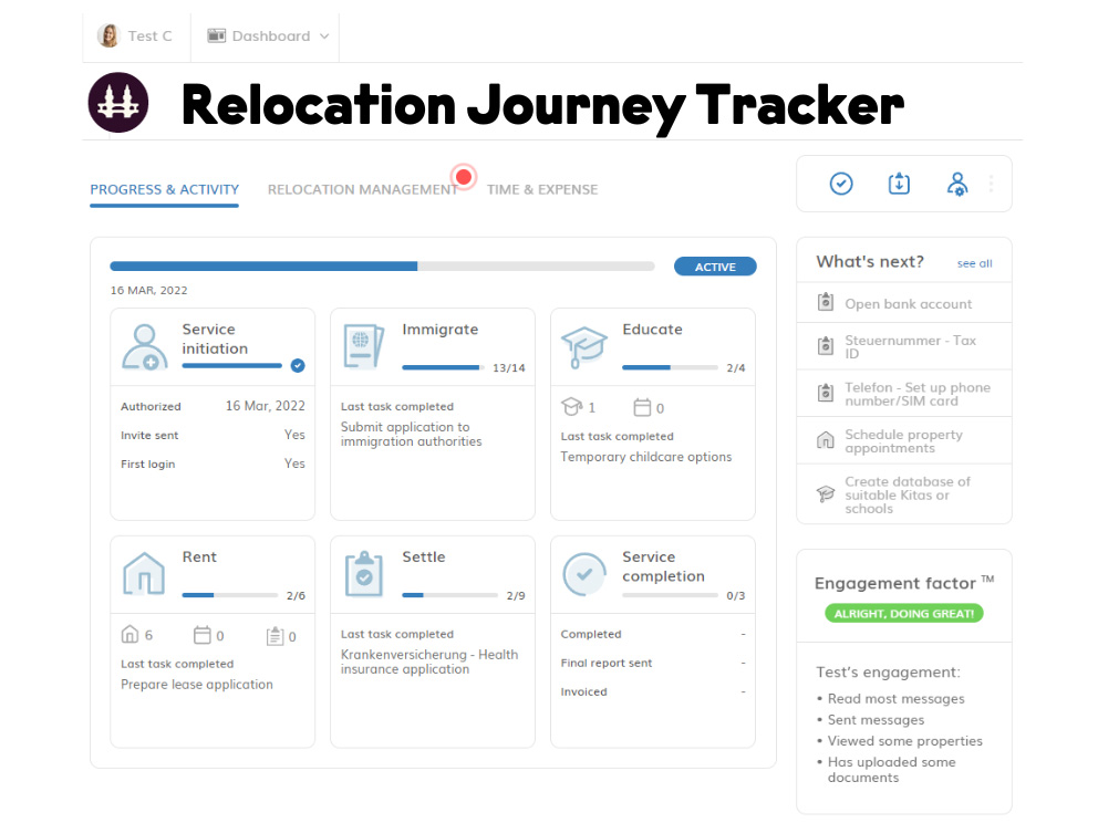 Expath service: relocation journey tracker screenshot