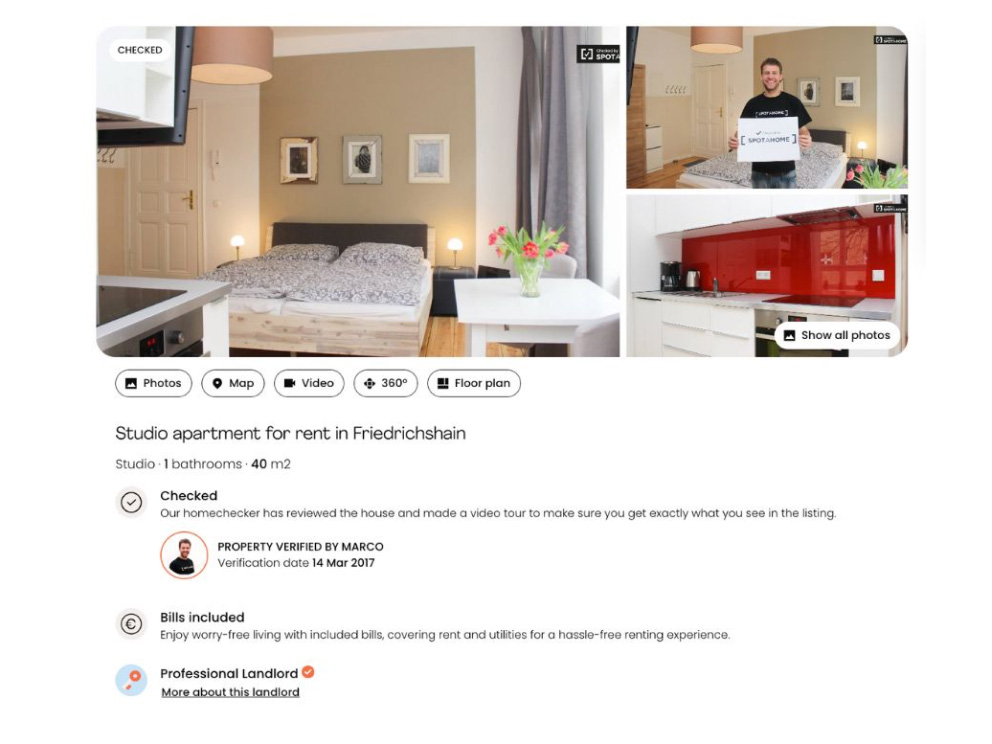 Spotahome service: studio appartment in berlin screenshot